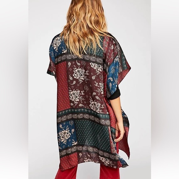 Free People New Mon Cherry boho satin patchwork kimono - Picture 4 of 12